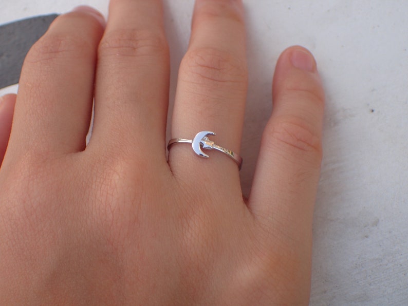 Moon and Star Ring / Sterling Silver Moon Ring / Promise Ring / Anniversary Ring