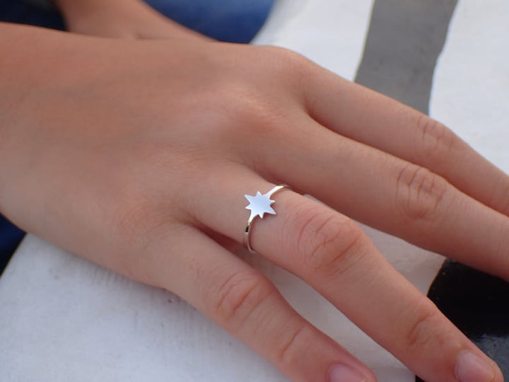 North Star Ring - Star Burst Ring - Space and Star - Astro Girl Ring- Shooting Star Gift - Solid Gold North Star Ring