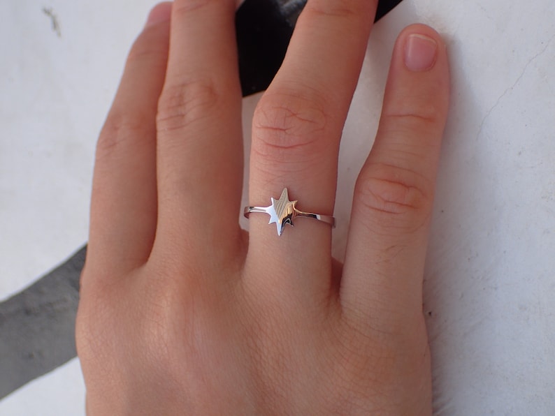 North Star Ring - Star Burst Ring - Space and Star - Astro Girl Ring- Shooting Star Gift - Solid Gold North Star Ring