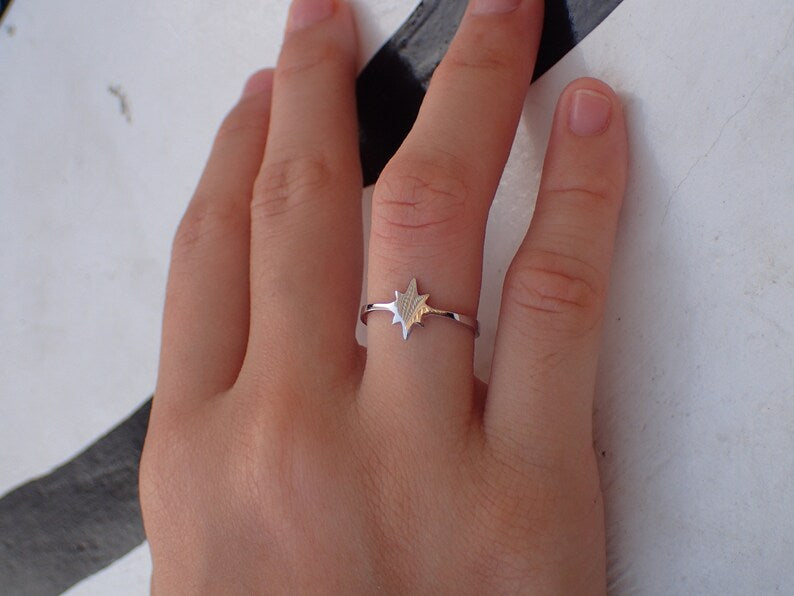 North Star Ring - Star Burst Ring - Space and Star - Astro Girl Ring- Shooting Star Gift - Solid Gold North Star Ring