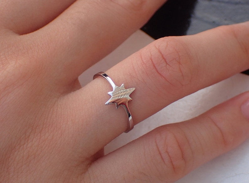 North Star Ring - Star Burst Ring - Space and Star - Astro Girl Ring- Shooting Star Gift - Solid Gold North Star Ring