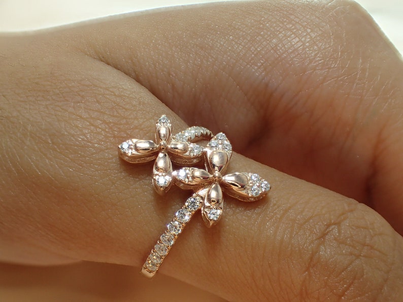 Gold Plated Flower Ring / 925 Sterling Silver Ring / Diamonds Stackable Ring / Open Ring / Cluster Ring