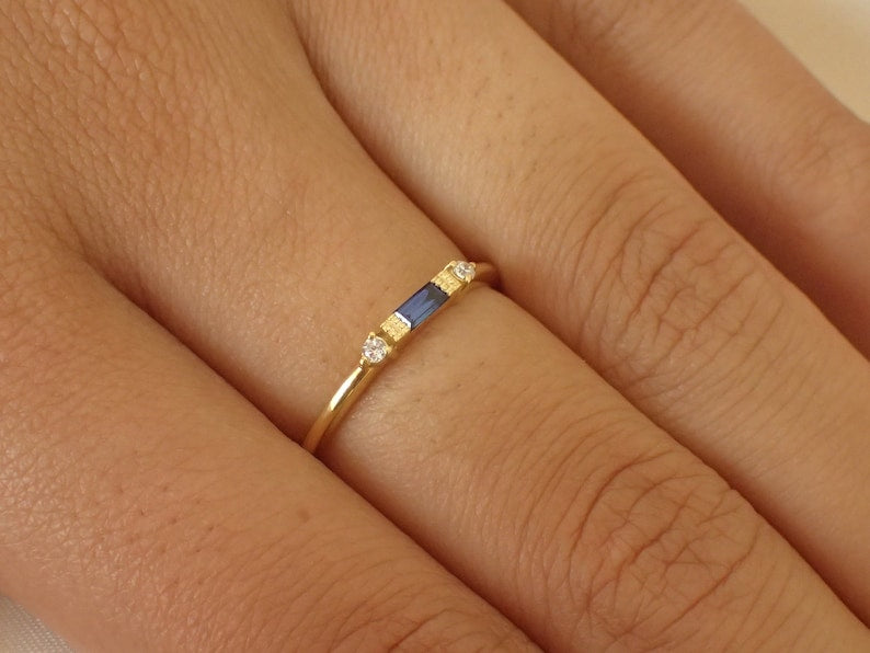 Baguette Sapphire Ring / September Birthstone / Stacking Sapphire and Diamond Ring / Minimalist Ring