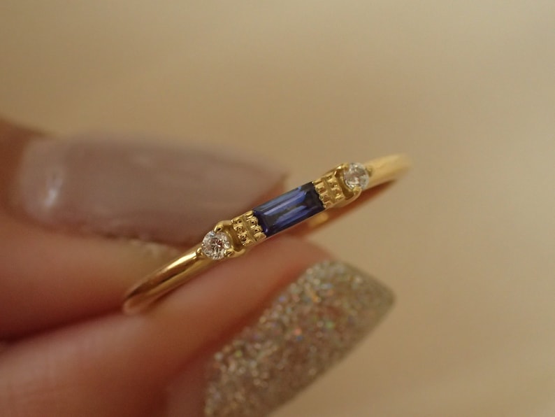 Baguette Sapphire Ring / September Birthstone / Stacking Sapphire and Diamond Ring / Minimalist Ring