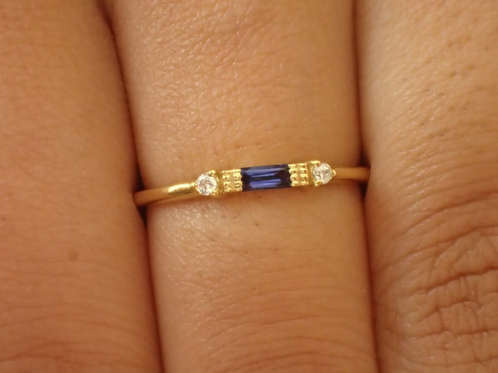 Baguette Sapphire Ring / September Birthstone / Stacking Sapphire and Diamond Ring / Minimalist Ring