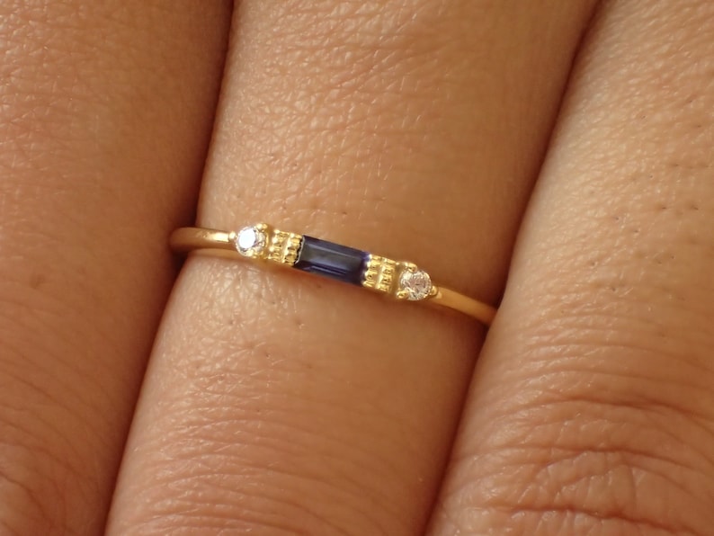 Baguette Sapphire Ring / September Birthstone / Stacking Sapphire and Diamond Ring / Minimalist Ring