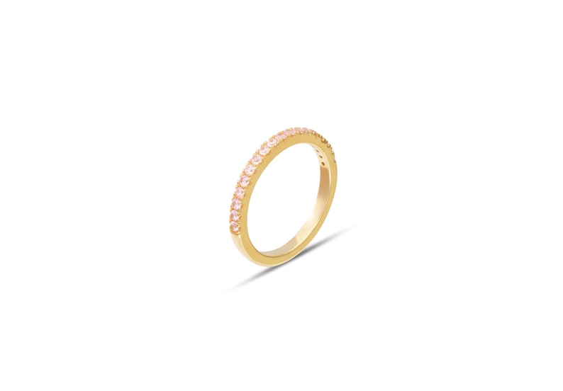 Micro Pave Eternity Wedding Band, Pink Sapphires Eternity Band, September Birthstone Ring, Half Eternity Stacking Ring