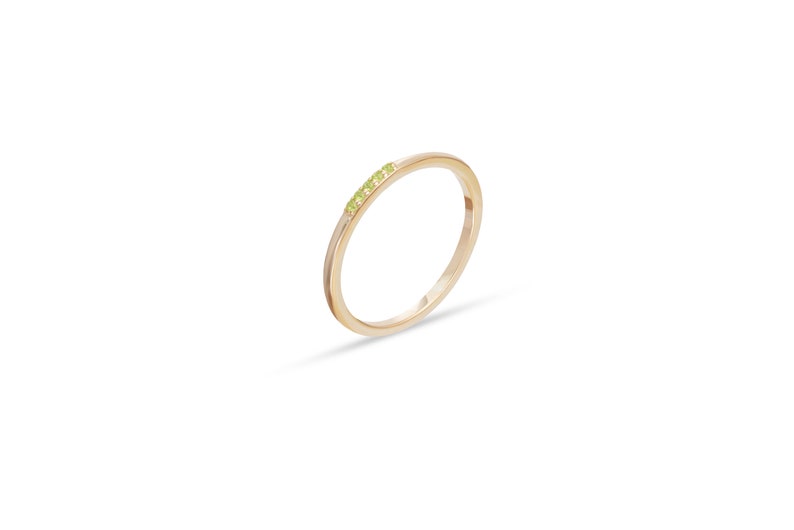 Five Stones Dainty Peridot Band, August Birthstone Gift, Sterling Silver Dainty Wedding Ring, Minimalist Band