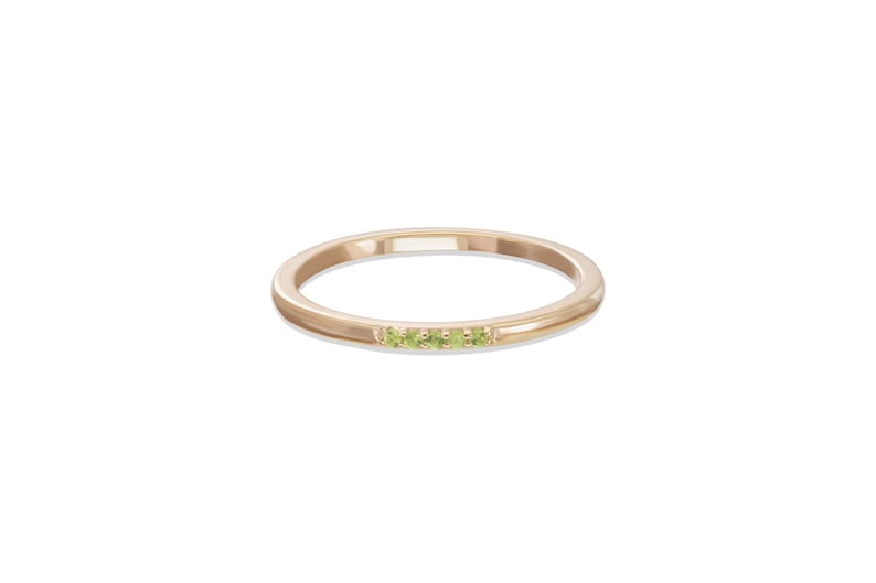 Five Stones Dainty Peridot Band, August Birthstone Gift, Sterling Silver Dainty Wedding Ring, Minimalist Band