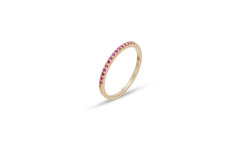 Micro Pave Ruby Wedding Band, Sterling Silver Dainty Stackable Band, July Birthstones, Stacking Ring