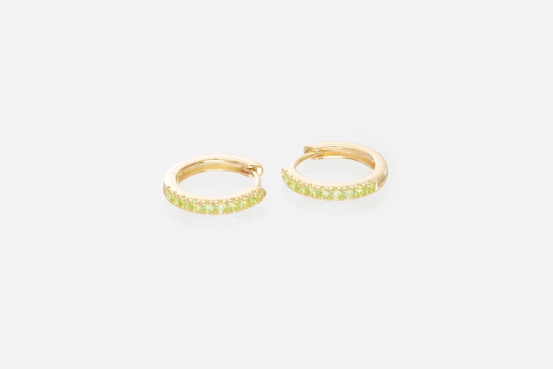 Peridot Hoop Earrings, August Birthstone Gifts, Huggies Hoop Earrings, Minimal Hoop Earrings