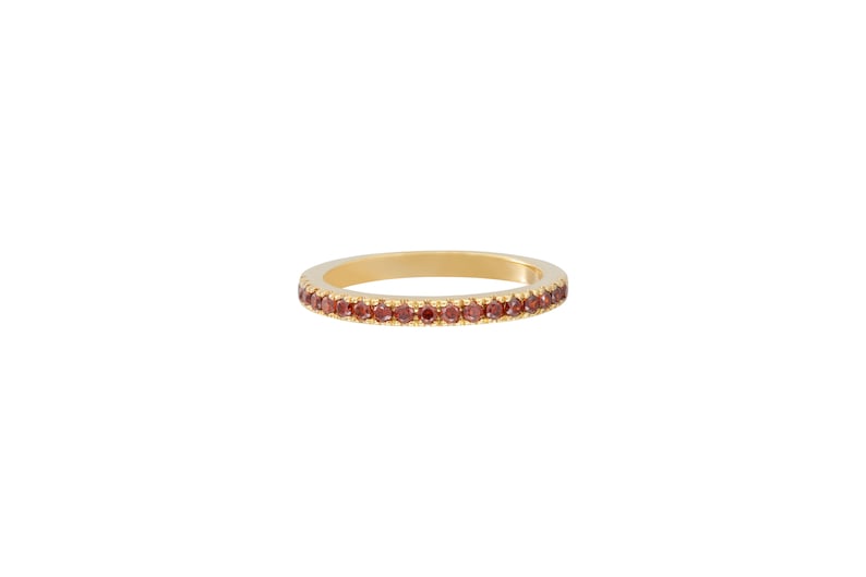 Micro Pave Garnet Eternity Wedding Band, Garnet Gemstone Eternity Band, January Birthstone Ring, Half Eternity Stacking Ring