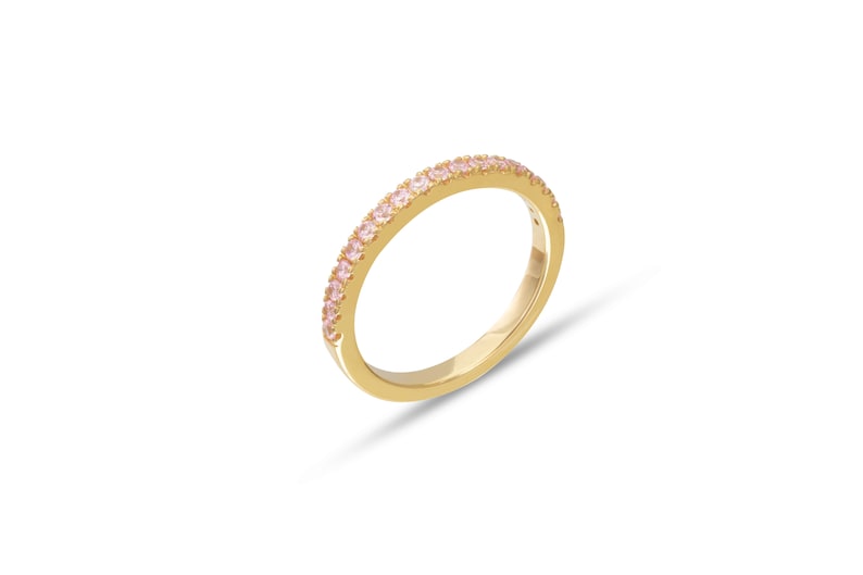 Micro Pave Eternity Wedding Band, Pink Sapphires Eternity Band, September Birthstone Ring, Half Eternity Stacking Ring