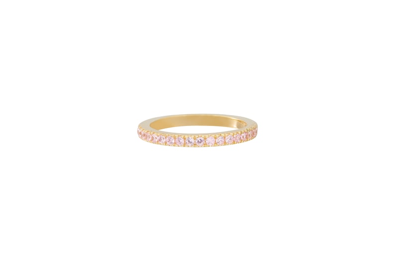 Micro Pave Eternity Wedding Band, Pink Sapphires Eternity Band, September Birthstone Ring, Half Eternity Stacking Ring