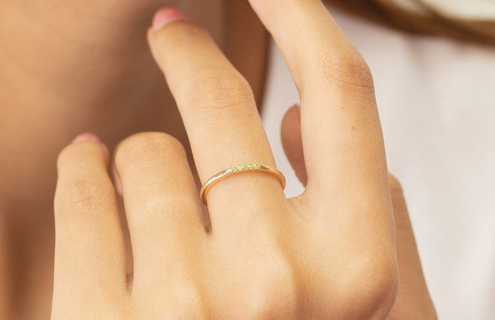 Five Stones Dainty Peridot Band, August Birthstone Gift, Sterling Silver Dainty Wedding Ring, Minimalist Band