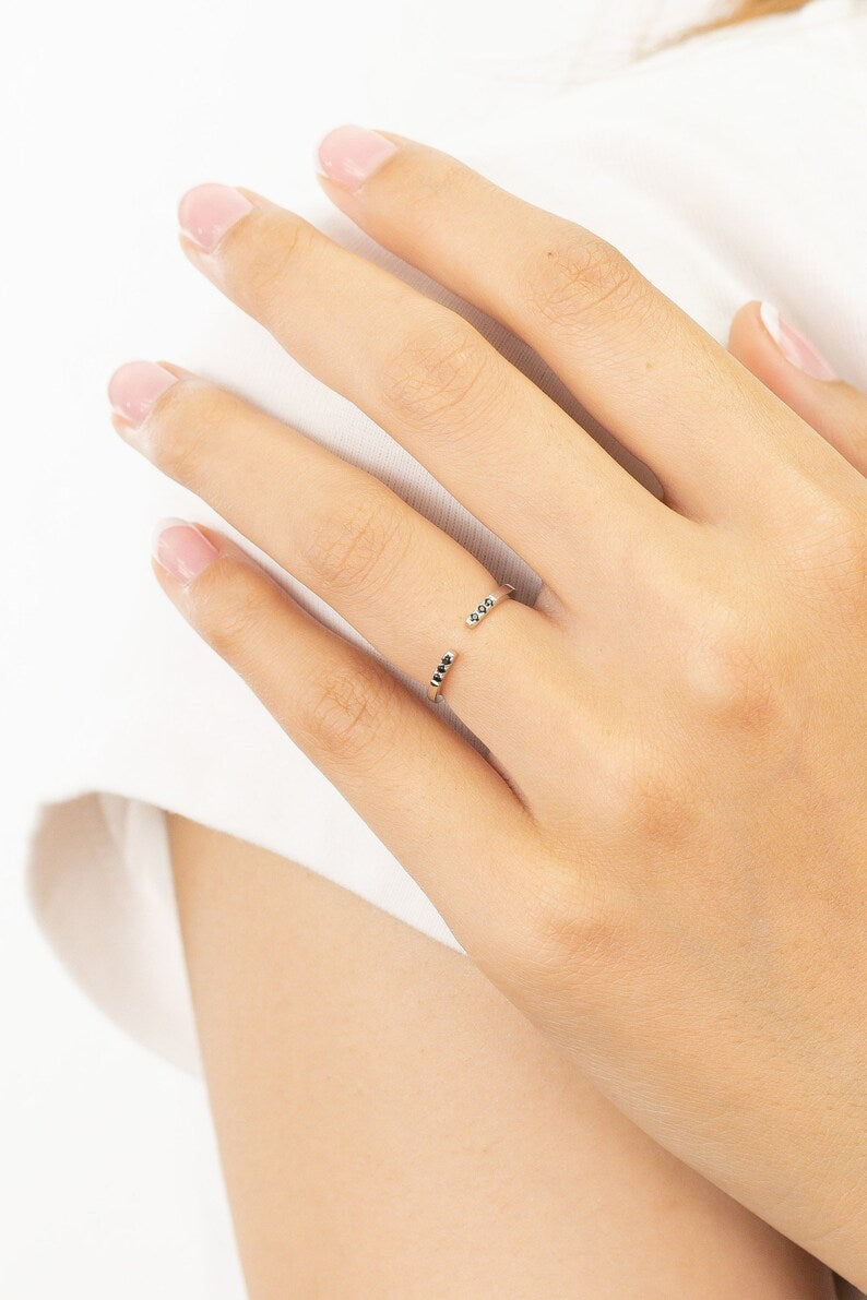 Black Diamond Open Ring, Open Enhancer Band, Matching Stackable Ring