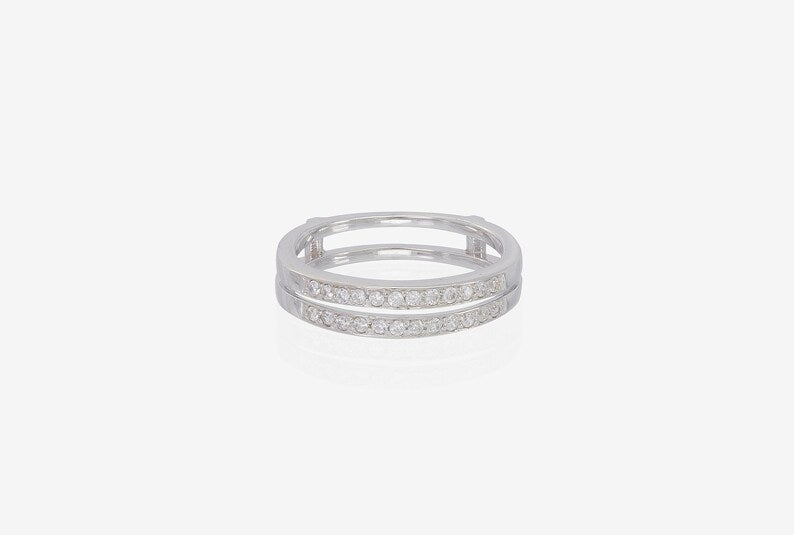 Double Row Diamond Wedding Band, Micro Pave Stacking Band, Matching Band