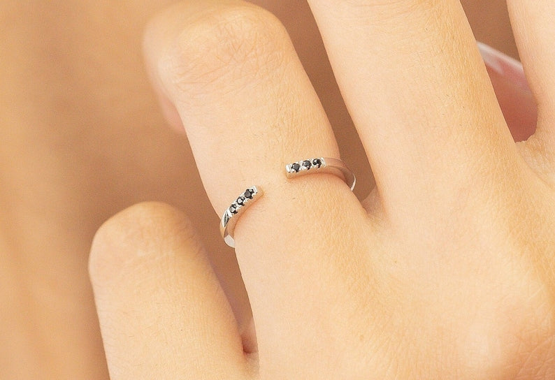 Black Diamond Open Ring, Open Enhancer Band, Matching Stackable Ring