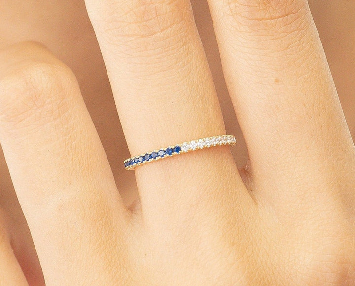 Blue Sapphire Diamond Band, September Birthstones, Sapphire Full Eternity Wedding Band, Diamond Wedding Ring, Anniversary Rings