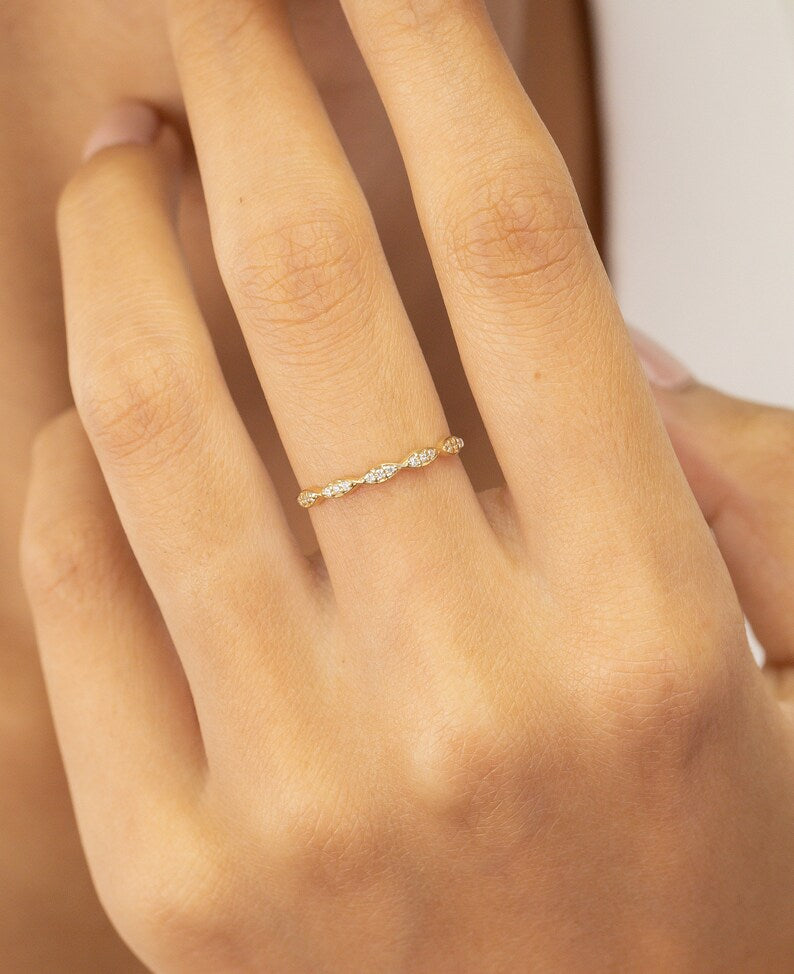 Marquise Diamond Ring, Eternity Wedding Band, Vintage Art Deco Ring, Stacking Bridal Ring for Women, Christmas Gift, Cyber Monday