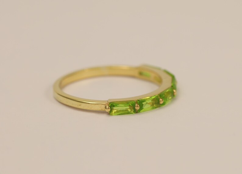 Baguette Peridot Wedding Ring, Peridot Stacking Ring, August Birthstone, Half Eternity Peridot Ring, Vintage Wedding Band