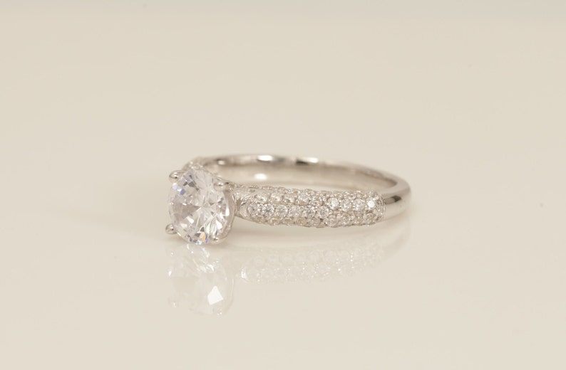 Micro Pave Diamond Engagement Ring, Solitaire Engagement Ring, Unique Promise Ring, Anniversary Ring for her