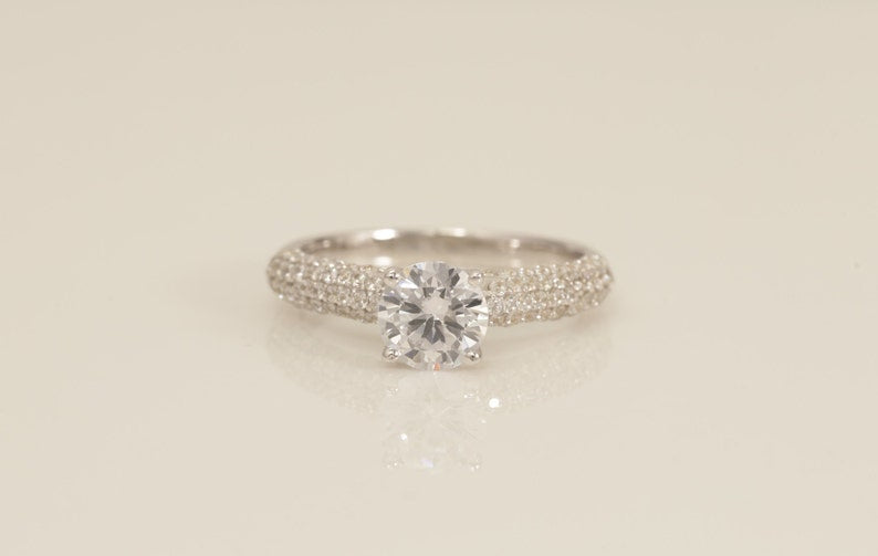 Micro Pave Diamond Engagement Ring, Solitaire Engagement Ring, Unique Promise Ring, Anniversary Ring for her