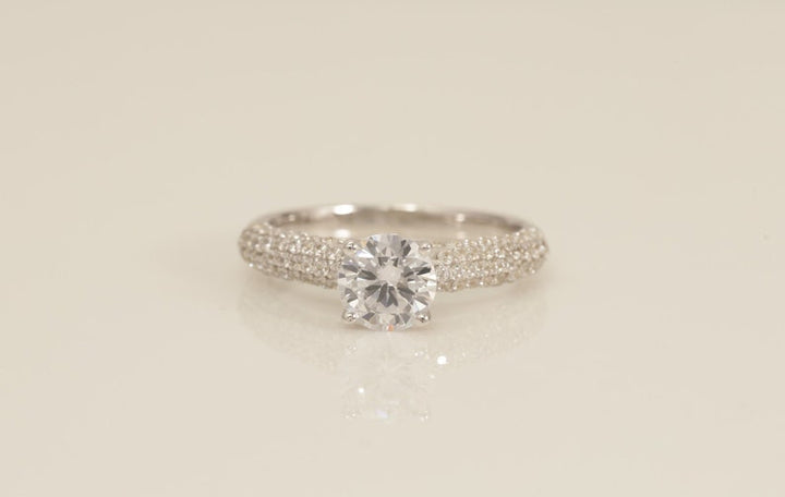 Micro Pave Diamond Engagement Ring, Solitaire Engagement Ring, Unique Promise Ring, Anniversary Ring for her