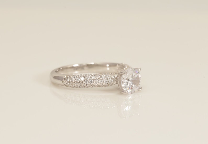 Micro Pave Diamond Engagement Ring, Solitaire Engagement Ring, Unique Promise Ring, Anniversary Ring for her