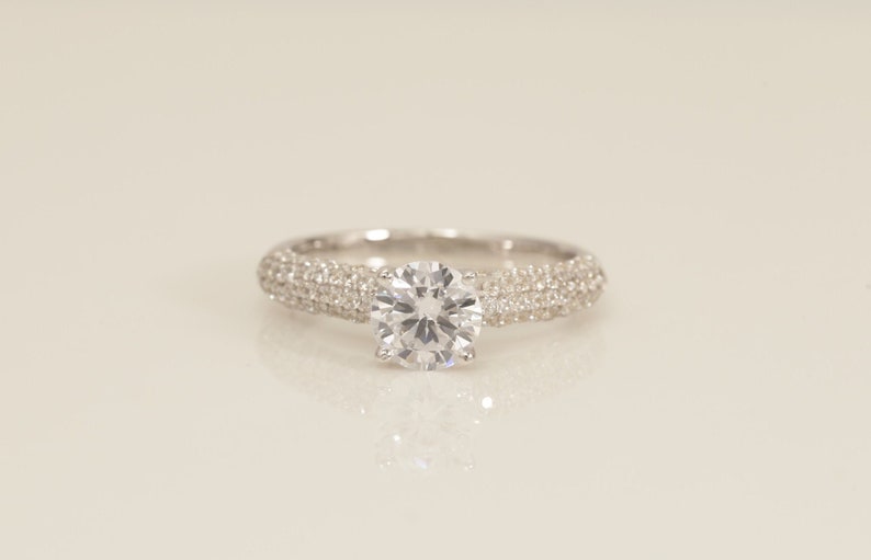 Micro Pave Diamond Engagement Ring, Solitaire Engagement Ring, Unique Promise Ring, Anniversary Ring for her
