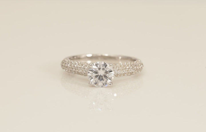 Micro Pave Diamond Engagement Ring, Solitaire Engagement Ring, Unique Promise Ring, Anniversary Ring for her