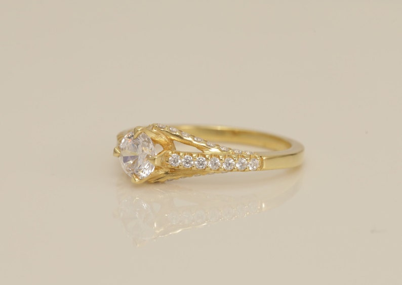 Pave Set Side-Stone Diamond Engagement Ring, Solitaire Engagement Ring, Anniversary Ring for Wife, Bridal Ring