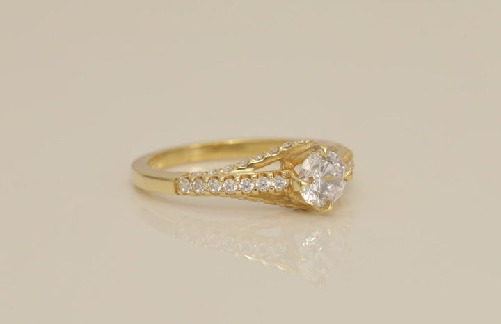Pave Set Side-Stone Diamond Engagement Ring, Solitaire Engagement Ring, Anniversary Ring for Wife, Bridal Ring