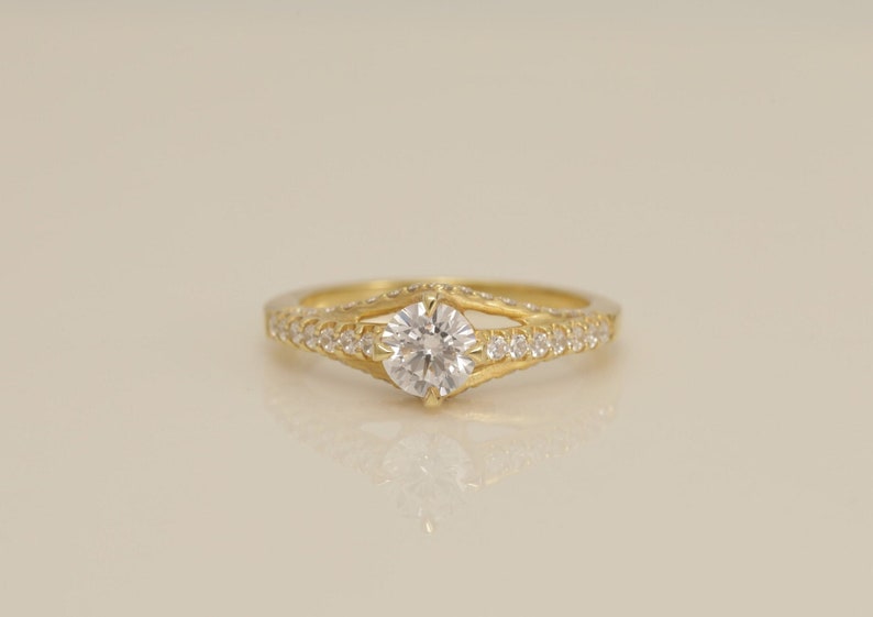 Pave Set Side-Stone Diamond Engagement Ring, Solitaire Engagement Ring, Anniversary Ring for Wife, Bridal Ring