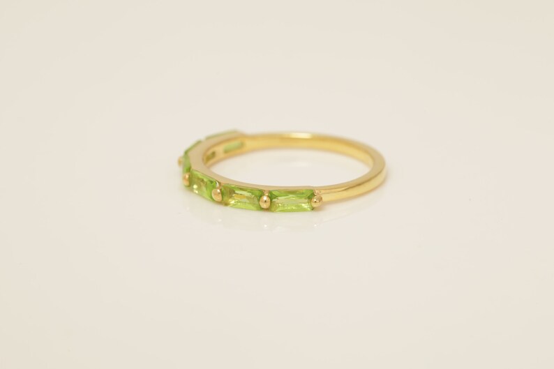 Baguette Peridot Wedding Ring, Peridot Stacking Ring, August Birthstone, Half Eternity Peridot Ring, Vintage Wedding Band