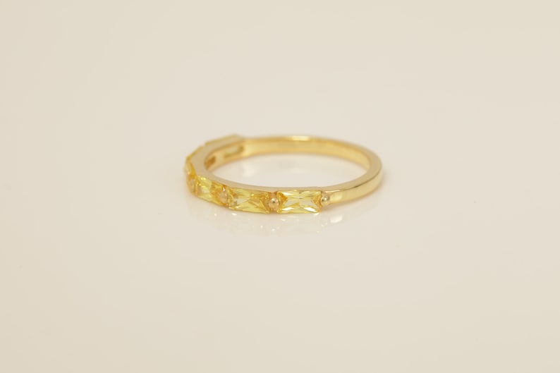 Baguette Yellow Sapphire Wedding Ring, Stacking Ring, September Birthstone, Half Eternity Sapphire Ring, Vintage Wedding Band