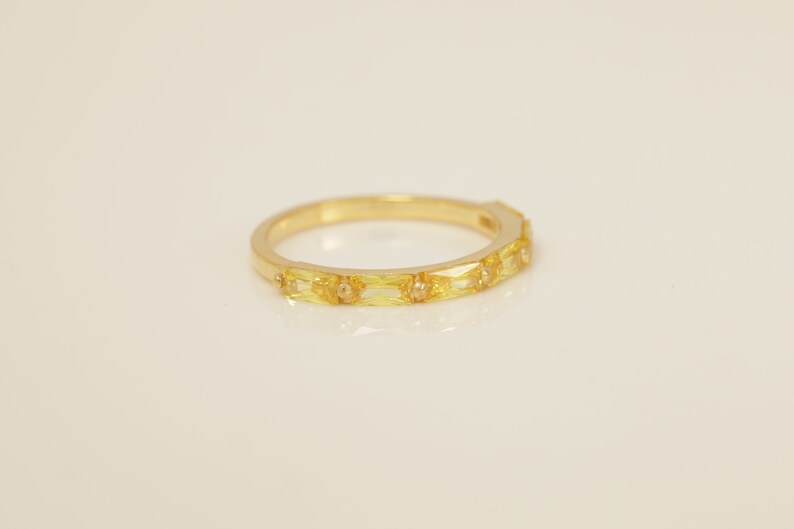 Baguette Yellow Sapphire Wedding Ring, Stacking Ring, September Birthstone, Half Eternity Sapphire Ring, Vintage Wedding Band