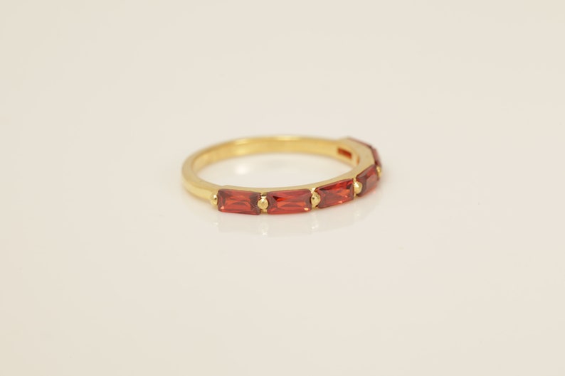 Baguette Garnet Wedding Ring, January Birthstone Ring, Half Eternity Garnet Ring, Garnet Stacking Ring, Vintage Wedding Band