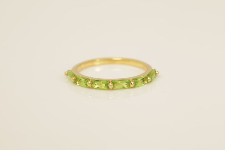 Baguette Peridot Wedding Ring, Peridot Stacking Ring, August Birthstone, Half Eternity Peridot Ring, Vintage Wedding Band