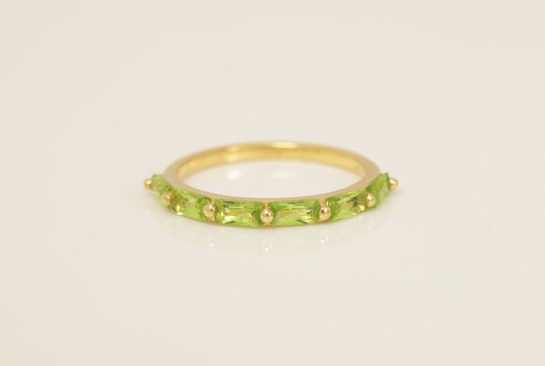 Baguette Peridot Wedding Ring, Peridot Stacking Ring, August Birthstone, Half Eternity Peridot Ring, Vintage Wedding Band