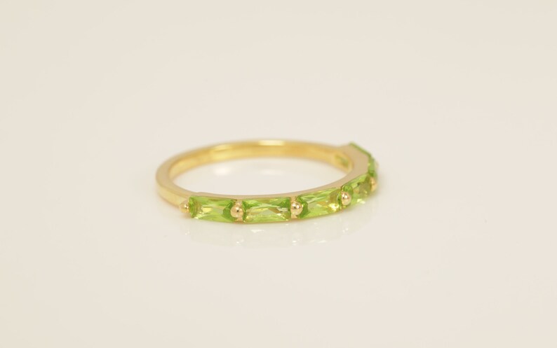 Baguette Peridot Wedding Ring, Peridot Stacking Ring, August Birthstone, Half Eternity Peridot Ring, Vintage Wedding Band