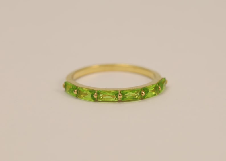 Baguette Peridot Wedding Ring, Peridot Stacking Ring, August Birthstone, Half Eternity Peridot Ring, Vintage Wedding Band