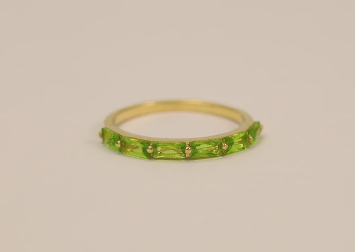 Baguette Peridot Wedding Ring, Peridot Stacking Ring, August Birthstone, Half Eternity Peridot Ring, Vintage Wedding Band