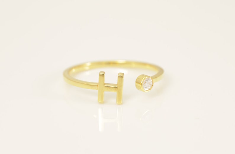 Personalized H Initial Rings, Open Cuff Ring, Dainty Initial Ring, Letter Name Ring, Gold Letter Ring, Stackable Letter Ring