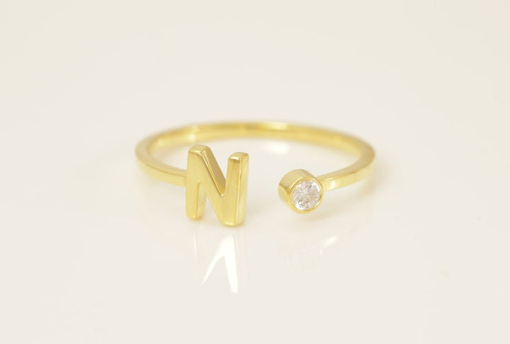 Personalized N Initial Rings, Open Cuff Ring, Dainty Initial Ring, Letter Name Ring, Gold Letter Ring, Stackable Letter Ring