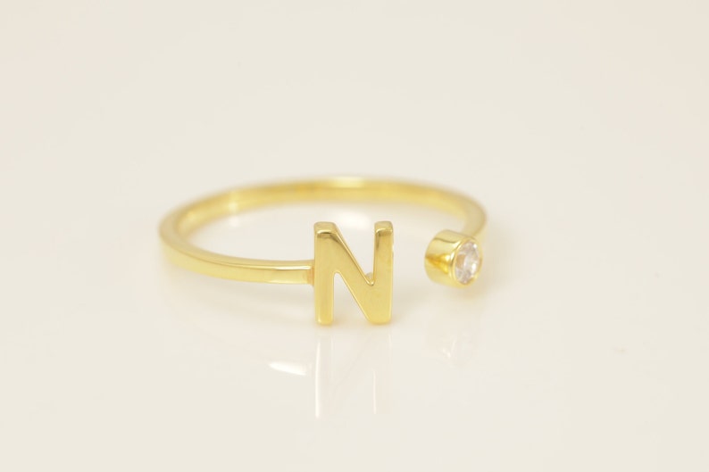 Personalized N Initial Rings, Open Cuff Ring, Dainty Initial Ring, Letter Name Ring, Gold Letter Ring, Stackable Letter Ring