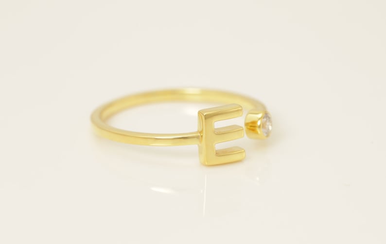 Personalized E Initial Rings, Open Cuff Ring, Dainty Initial Ring, Letter Name Ring, Gold Letter Ring, Stackable Letter Ring