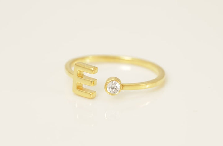 Personalized E Initial Rings, Open Cuff Ring, Dainty Initial Ring, Letter Name Ring, Gold Letter Ring, Stackable Letter Ring