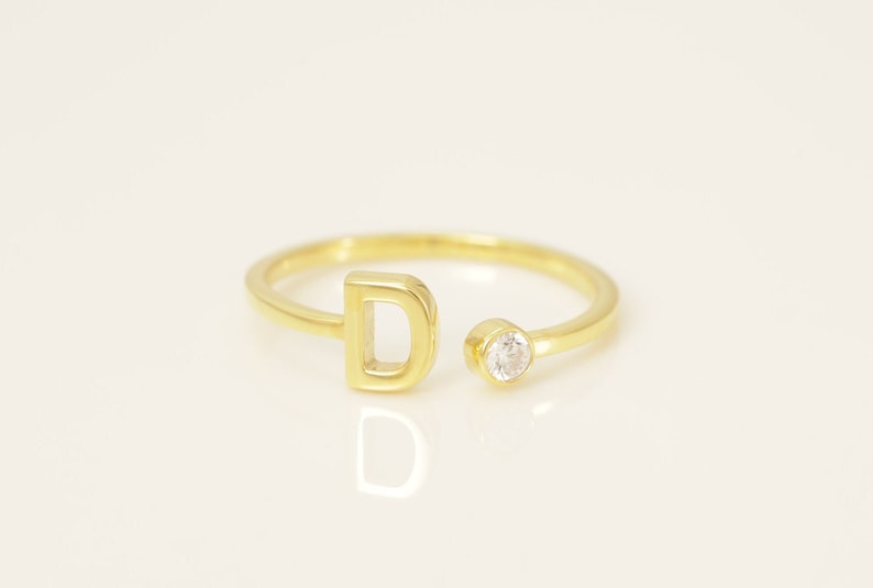 Personalized D Initial Rings, Open Cuff Ring, Dainty Initial Ring, Letter Name Ring, Gold Letter Ring, Stackable Letter Ring