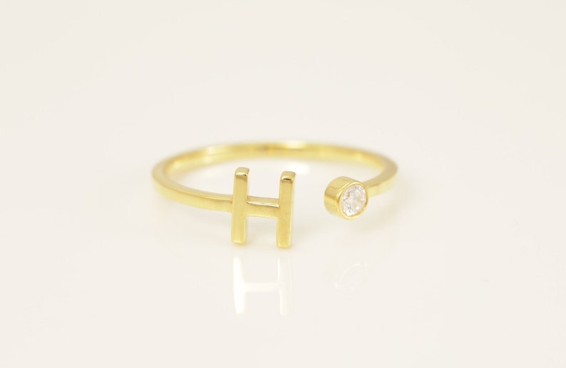 Personalized H Initial Rings, Open Cuff Ring, Dainty Initial Ring, Letter Name Ring, Gold Letter Ring, Stackable Letter Ring